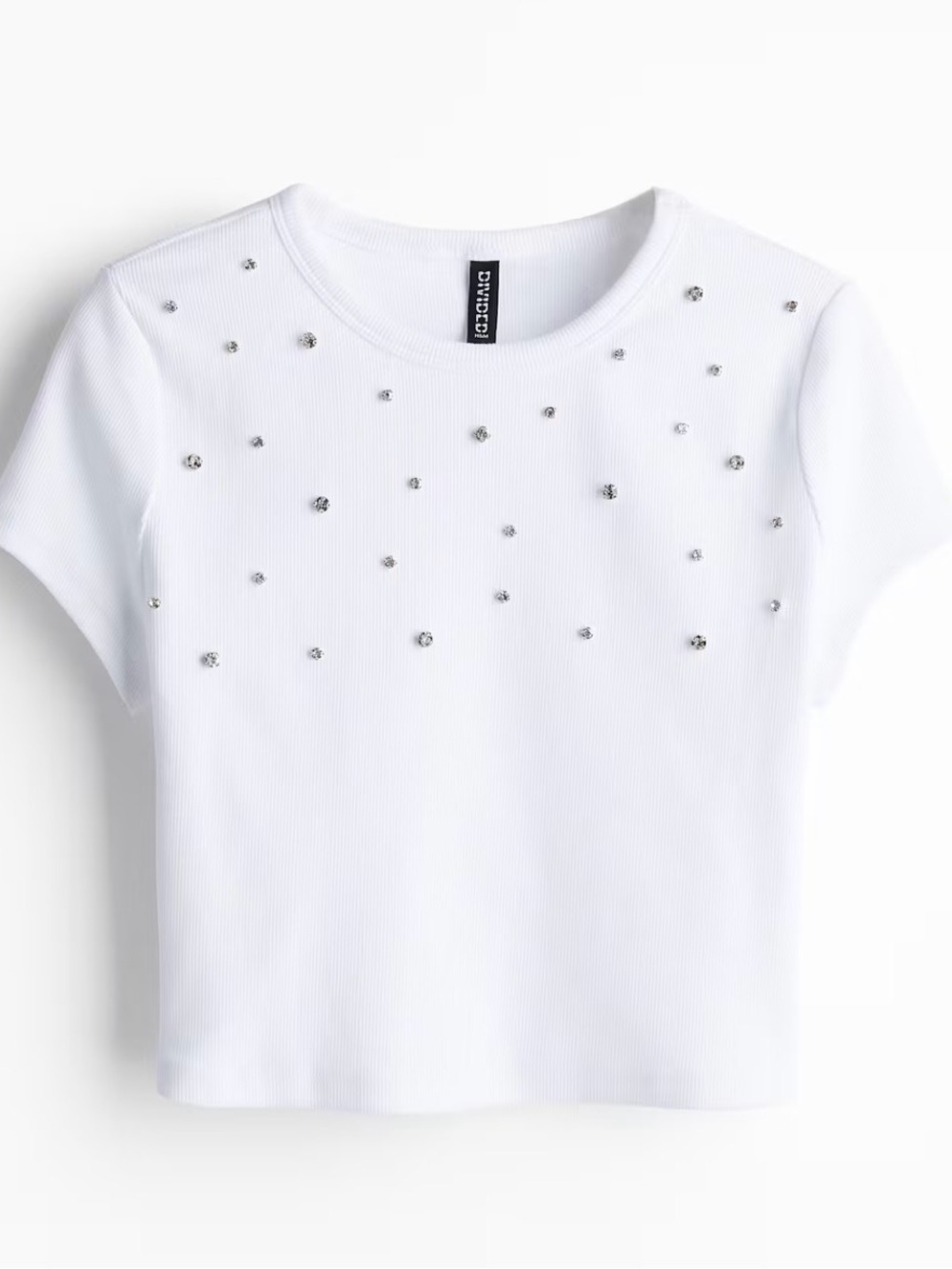 Divided White cropped Short-Sleeve Embellished Rhinestones Tee, sz xl , nwot